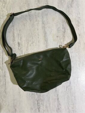 Remi Reid Dark Green Vegan Leather Crossbody Travel Bag with Gold Accents